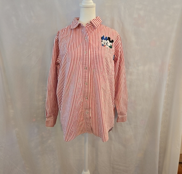 Mickey Unlimited × Jerry Leigh Embroidered Striped Button Down Womens Size Small - Picture 1 of 15